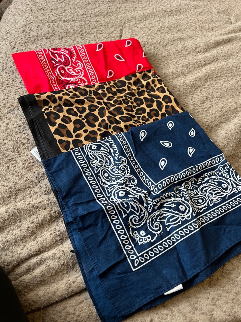 Set of Mixed Pattern Bandanas - Red, Leopard, Navy